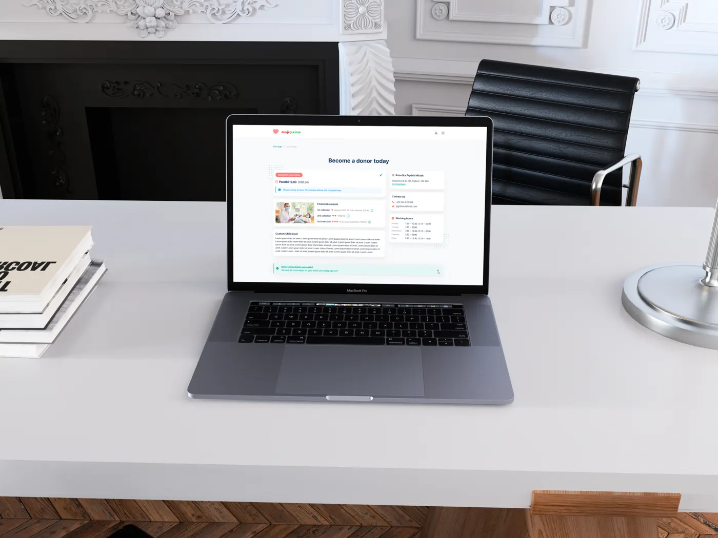 The donor website on a laptop.