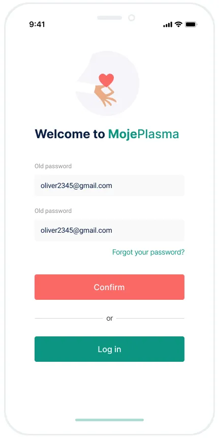 Donor app screen 1.