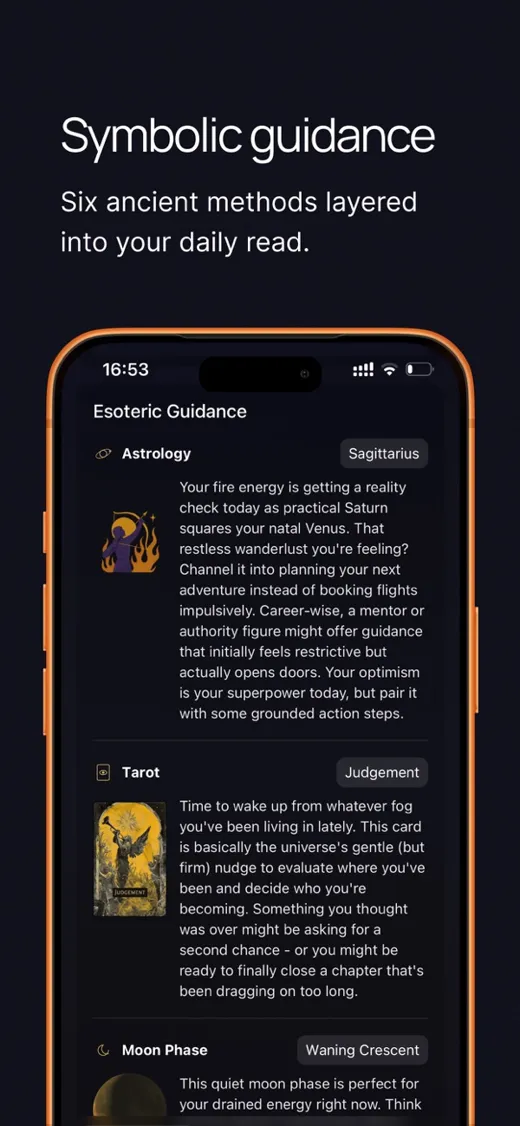 Symbolic guidance: six methods layered into one daily read.